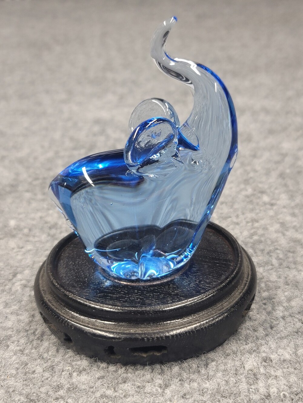 Vintage Murano Style Art Glass Elephant Figurine Blue Clear Hand Blown Good Luck